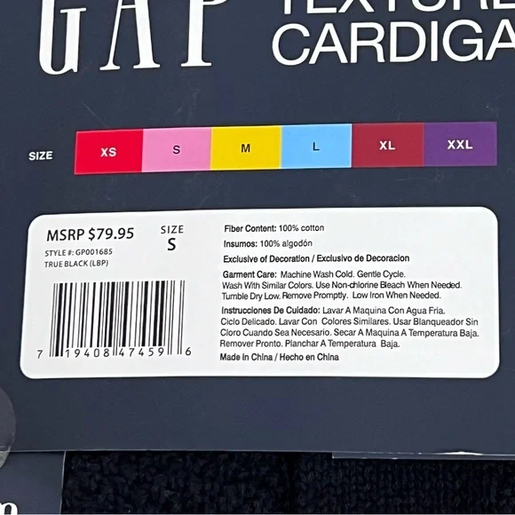 GAP Textured Cardigan Relaxed Fit Long Sleeves Cozy 100% Cotton Sweater Black - Picture 5 of 7
